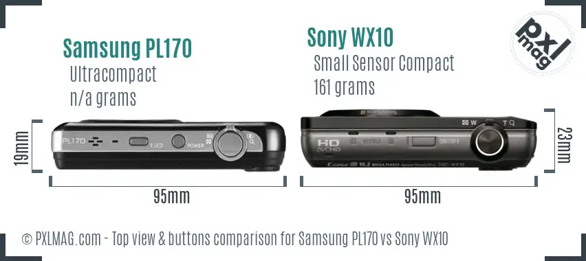 Samsung PL170 vs Sony WX10 top view buttons comparison