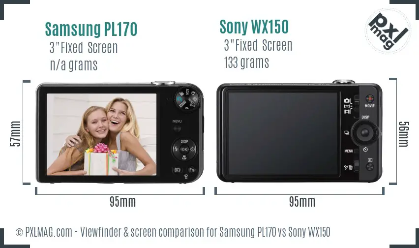 Samsung PL170 vs Sony WX150 Screen and Viewfinder comparison