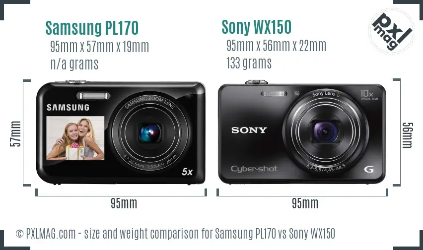 Samsung PL170 vs Sony WX150 size comparison