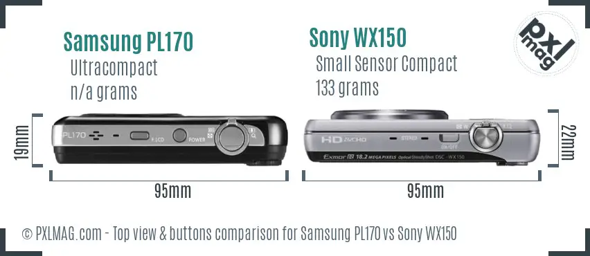 Samsung PL170 vs Sony WX150 top view buttons comparison