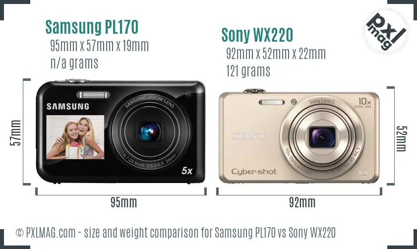 Samsung PL170 vs Sony WX220 size comparison
