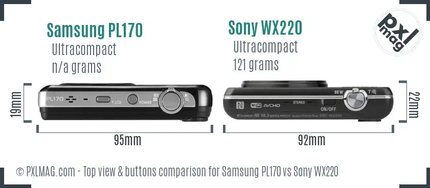 Samsung PL170 vs Sony WX220 top view buttons comparison