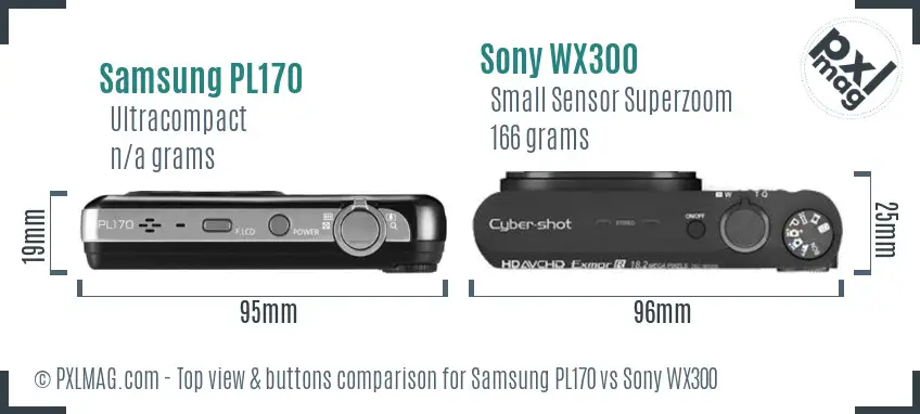 Samsung PL170 vs Sony WX300 top view buttons comparison