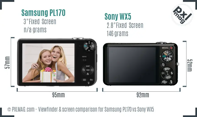 Samsung PL170 vs Sony WX5 Screen and Viewfinder comparison