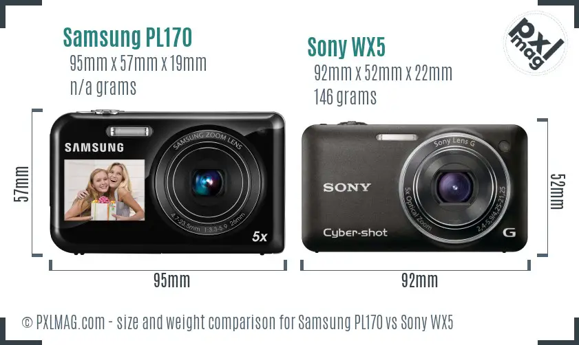 Samsung PL170 vs Sony WX5 size comparison