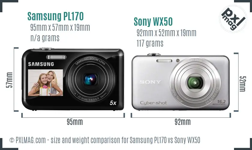 Samsung PL170 vs Sony WX50 size comparison
