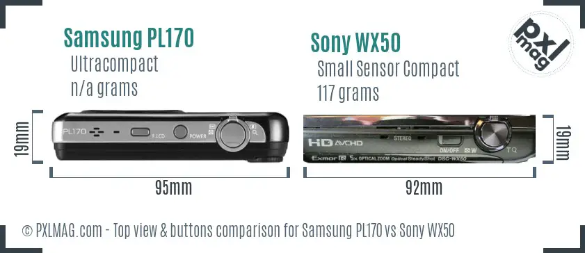 Samsung PL170 vs Sony WX50 top view buttons comparison