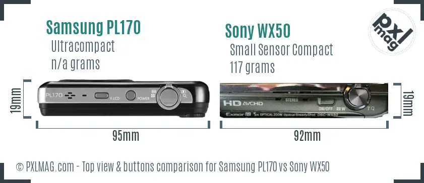 Samsung PL170 vs Sony WX50 top view buttons comparison Samsung PL170 vs Sony WX50 top view buttons comparison