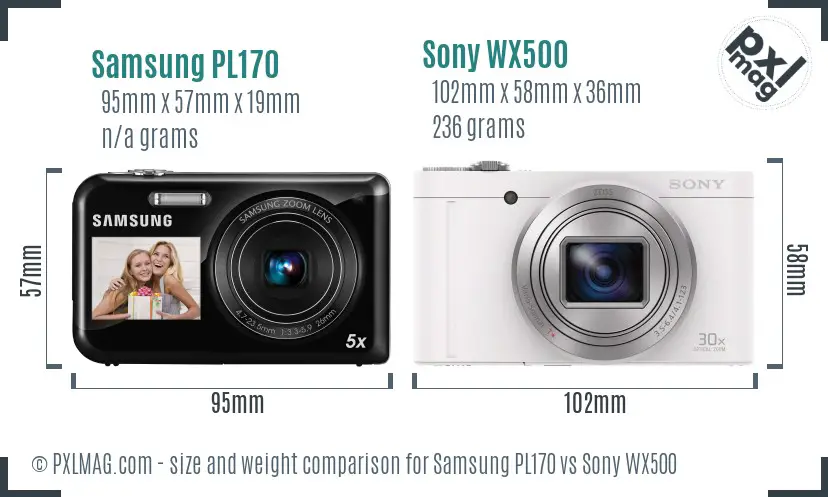Samsung PL170 vs Sony WX500 size comparison Samsung PL170 vs Sony WX500 size comparison