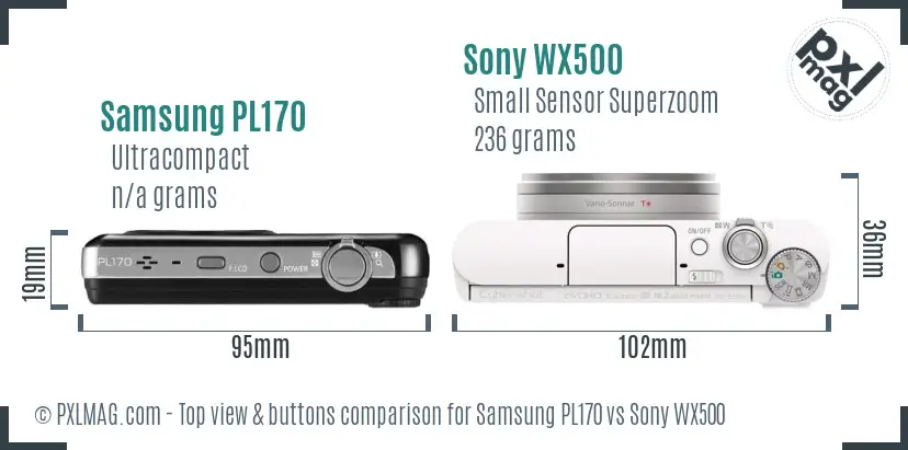 Samsung PL170 vs Sony WX500 top view buttons comparison Samsung PL170 vs Sony WX500 top view buttons comparison