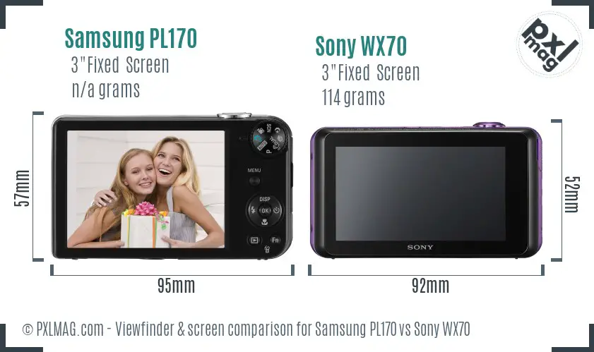 Samsung PL170 vs Sony WX70 Screen and Viewfinder comparison