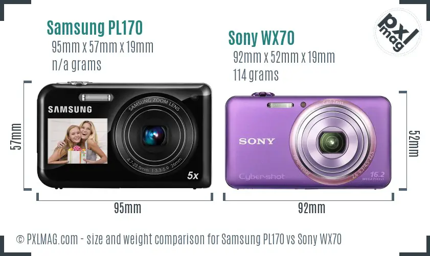 Samsung PL170 vs Sony WX70 size comparison