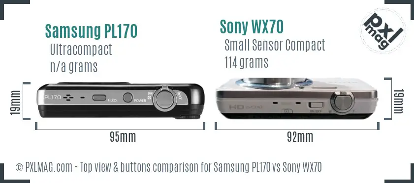 Samsung PL170 vs Sony WX70 top view buttons comparison