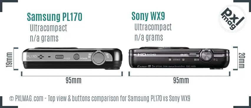Samsung PL170 vs Sony WX9 top view buttons comparison