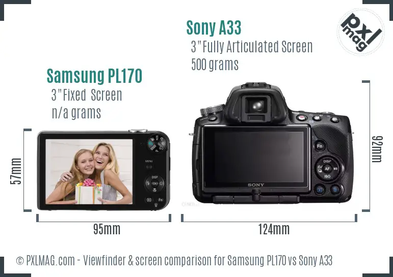 Samsung PL170 vs Sony A33 Screen and Viewfinder comparison