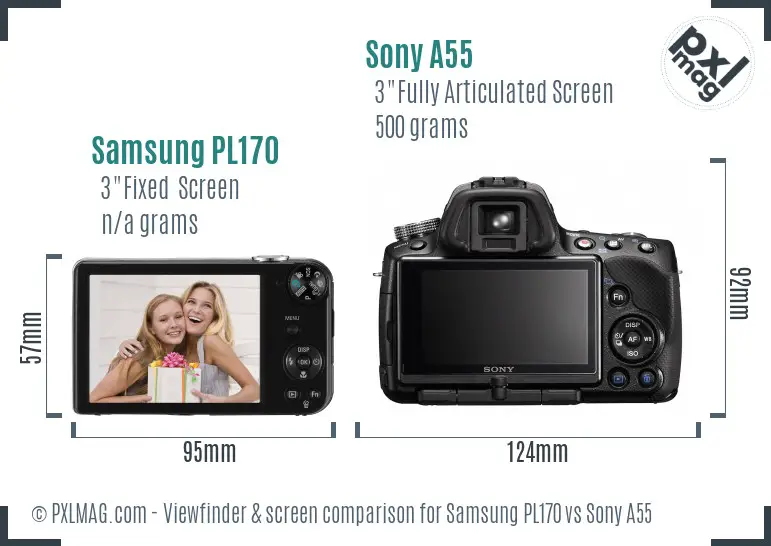 Samsung PL170 vs Sony A55 Screen and Viewfinder comparison Samsung PL170 vs Sony A55 Screen and Viewfinder comparison