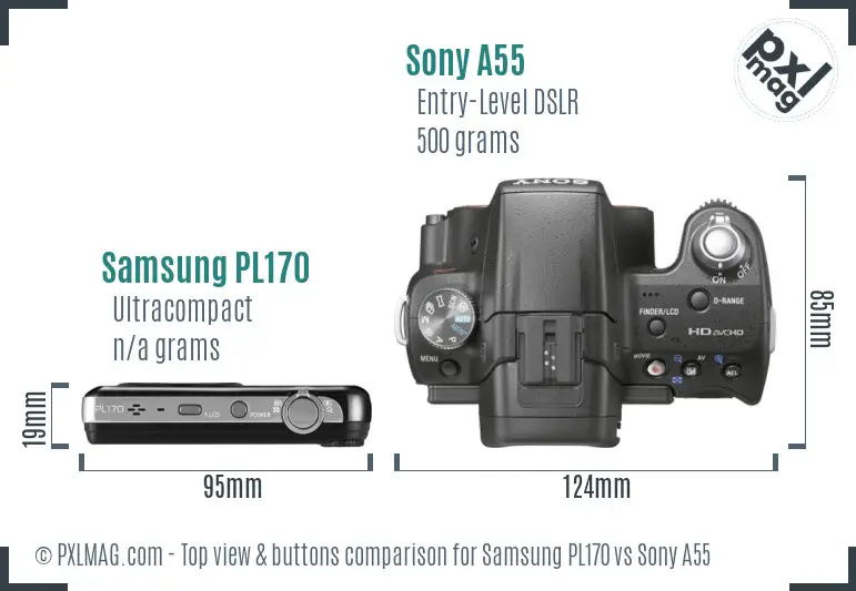 Samsung PL170 vs Sony A55 top view buttons comparison Samsung PL170 vs Sony A55 top view buttons comparison