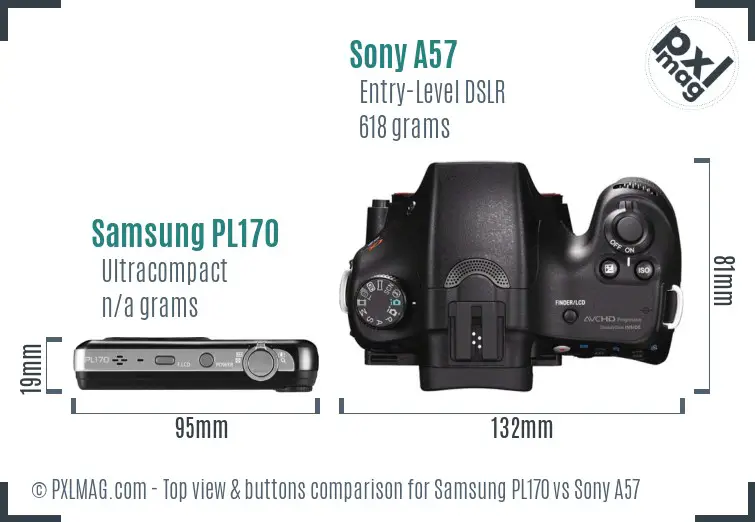 Samsung PL170 vs Sony A57 top view buttons comparison