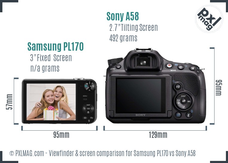 Samsung PL170 vs Sony A58 Screen and Viewfinder comparison