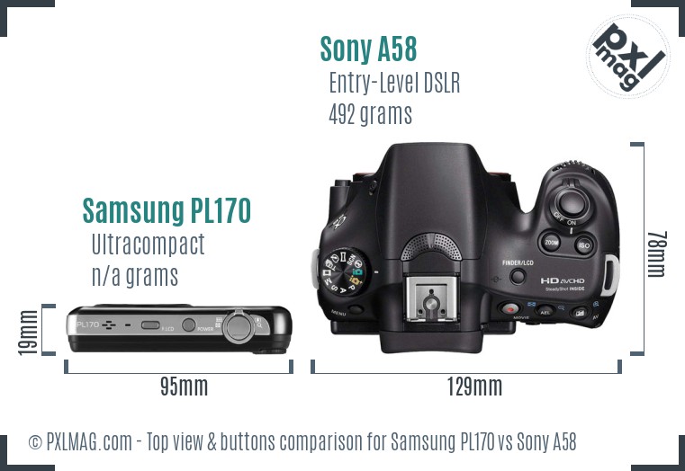 Samsung PL170 vs Sony A58 top view buttons comparison