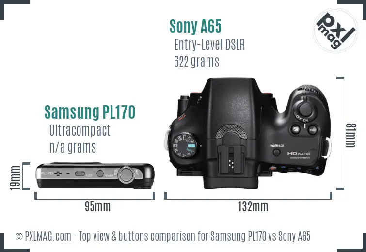 Samsung PL170 vs Sony A65 top view buttons comparison