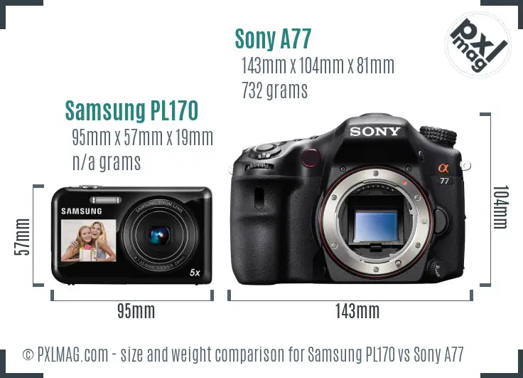 Samsung PL170 vs Sony A77 size comparison