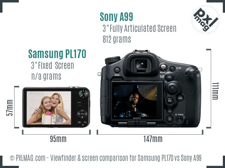 Samsung PL170 vs Sony A99 Screen and Viewfinder comparison