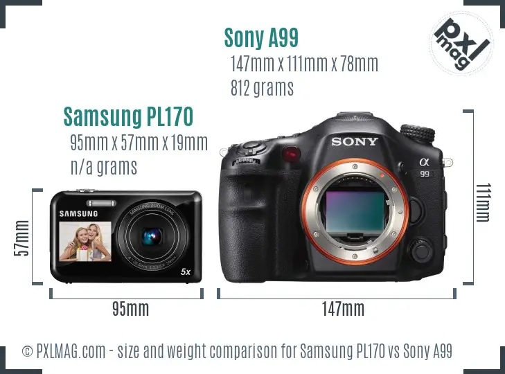Samsung PL170 vs Sony A99 size comparison