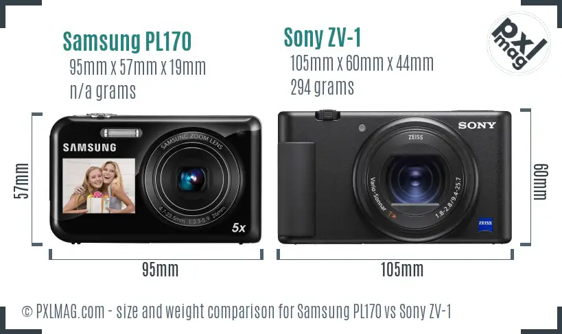 Samsung PL170 vs Sony ZV-1 size comparison