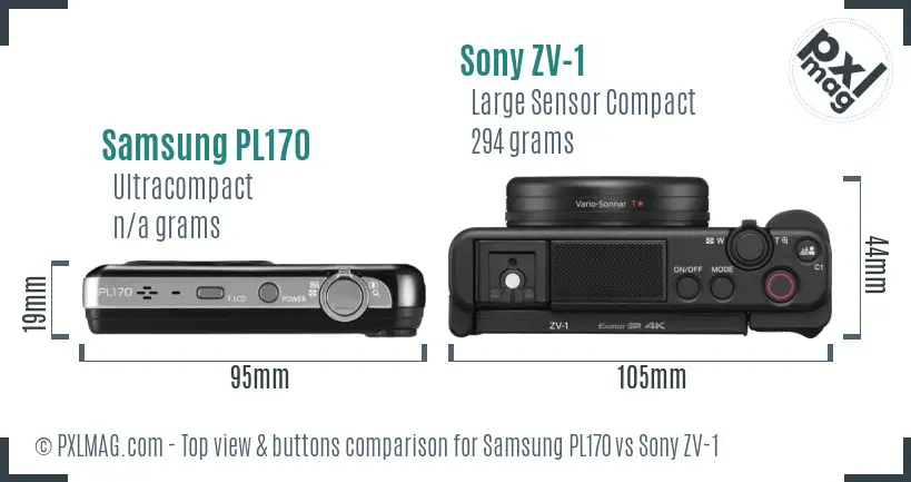 Samsung PL170 vs Sony ZV-1 top view buttons comparison