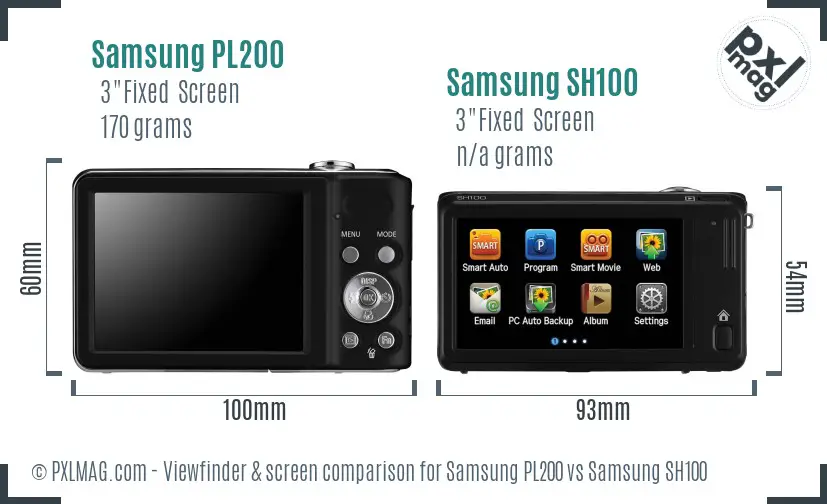 Samsung PL200 vs Samsung SH100 Screen and Viewfinder comparison