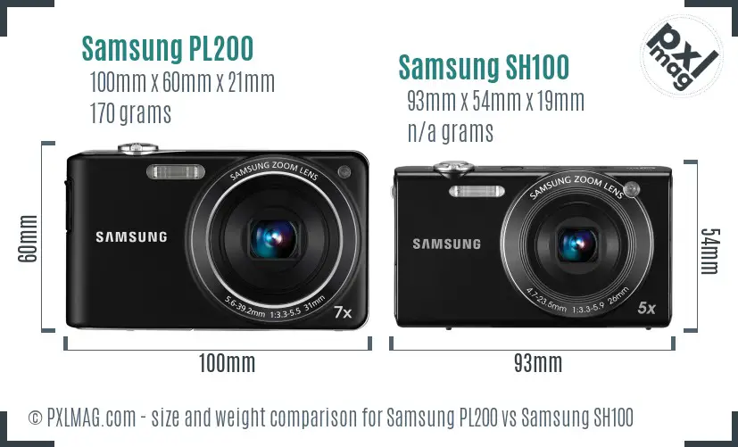 Samsung PL200 vs Samsung SH100 size comparison