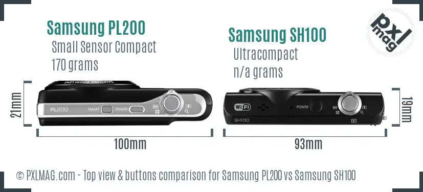 Samsung PL200 vs Samsung SH100 top view buttons comparison