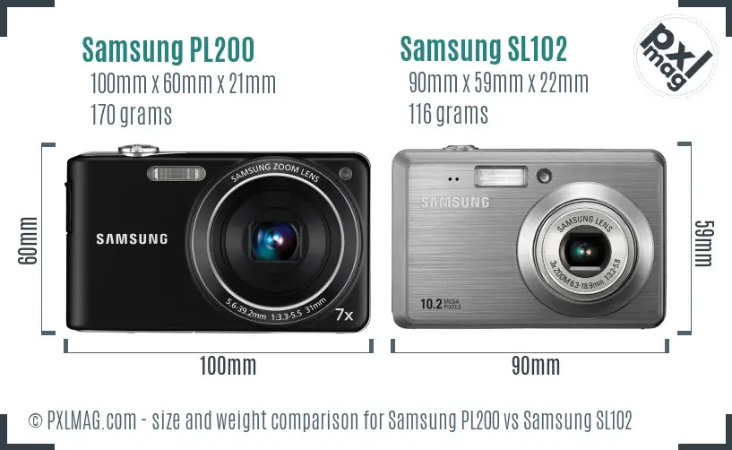 Samsung PL200 vs Samsung SL102 size comparison