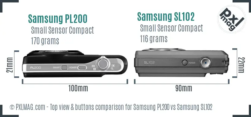 Samsung PL200 vs Samsung SL102 top view buttons comparison