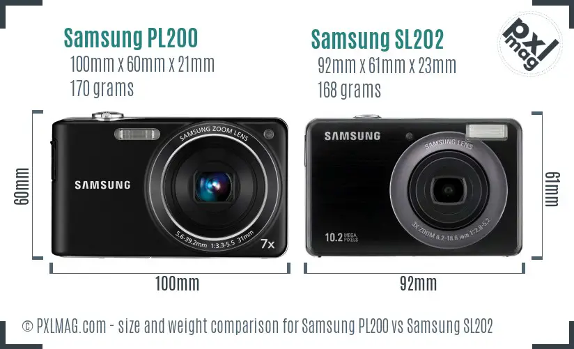 Samsung PL200 vs Samsung SL202 size comparison