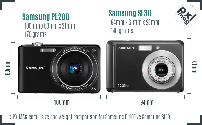 Samsung PL200 vs Samsung SL30 size comparison