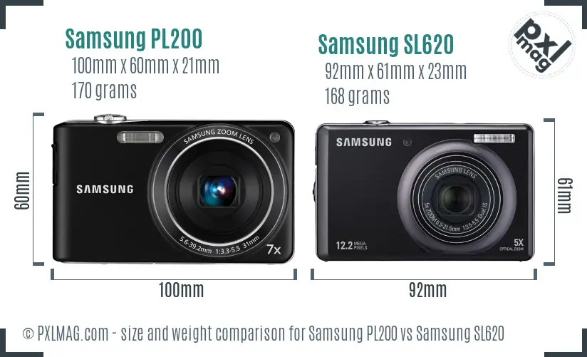 Samsung PL200 vs Samsung SL620 size comparison