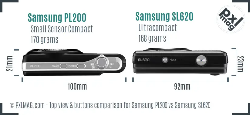 Samsung PL200 vs Samsung SL620 top view buttons comparison