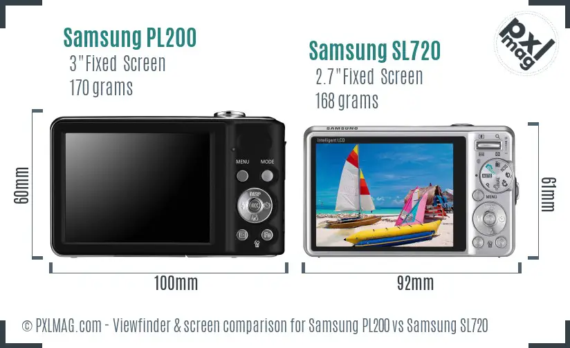 Samsung PL200 vs Samsung SL720 Screen and Viewfinder comparison