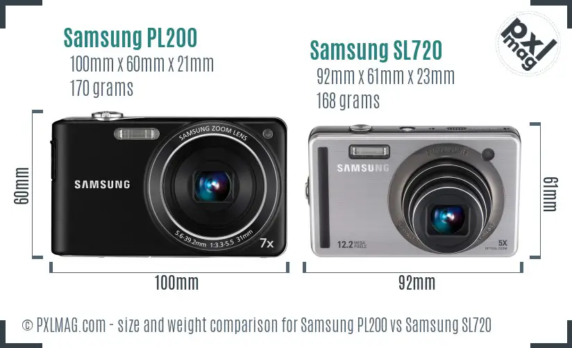 Samsung PL200 vs Samsung SL720 size comparison