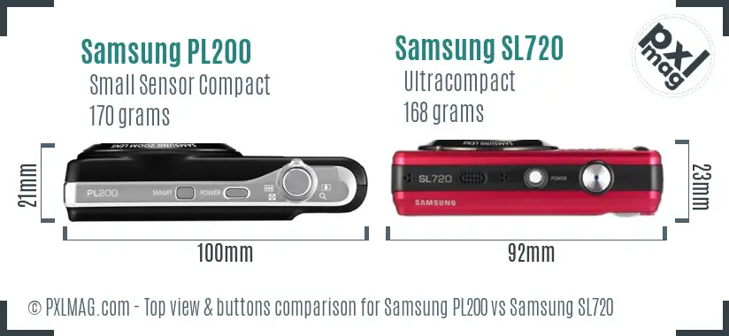 Samsung PL200 vs Samsung SL720 top view buttons comparison