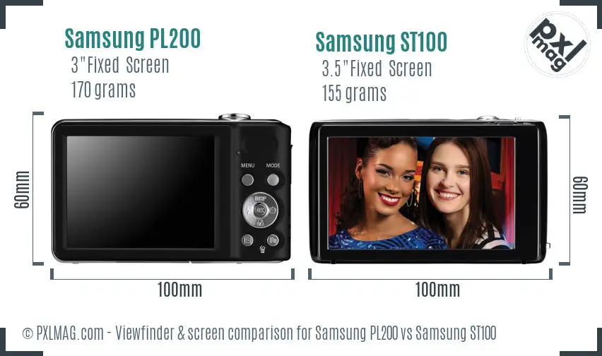 Samsung PL200 vs Samsung ST100 Screen and Viewfinder comparison