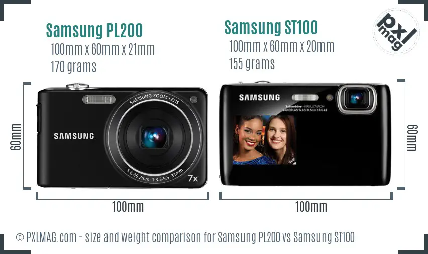 Samsung PL200 vs Samsung ST100 size comparison