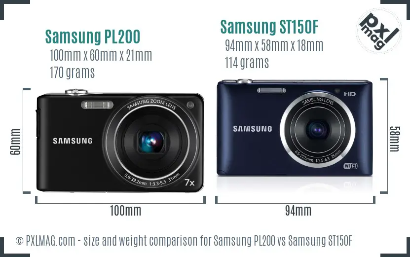Samsung PL200 vs Samsung ST150F size comparison