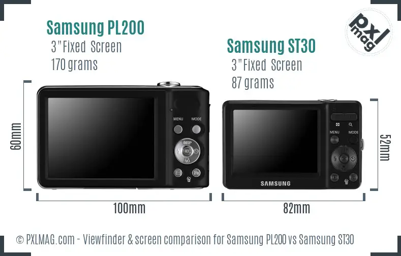 Samsung PL200 vs Samsung ST30 Screen and Viewfinder comparison