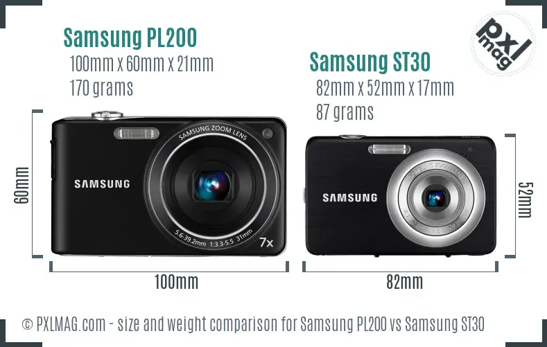 Samsung PL200 vs Samsung ST30 size comparison