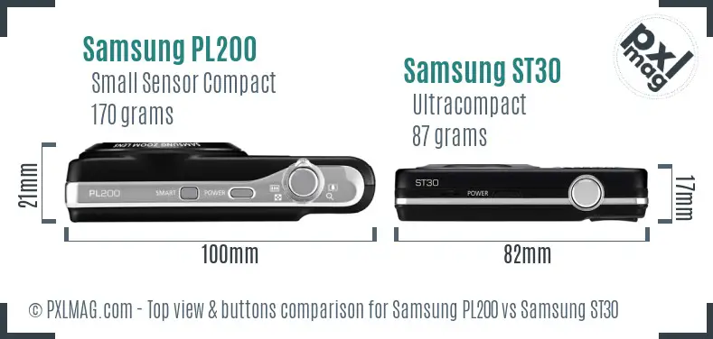 Samsung PL200 vs Samsung ST30 top view buttons comparison