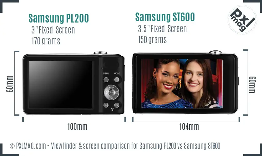 Samsung PL200 vs Samsung ST600 Screen and Viewfinder comparison