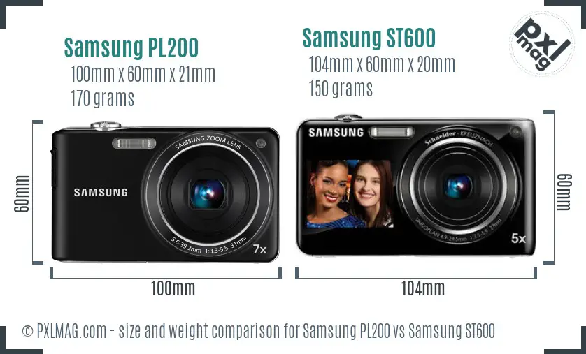 Samsung PL200 vs Samsung ST600 size comparison